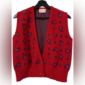 VTG Pendleton 100% Wool Paisley Sleeveless Split Neck Button Womens M Lagenlook